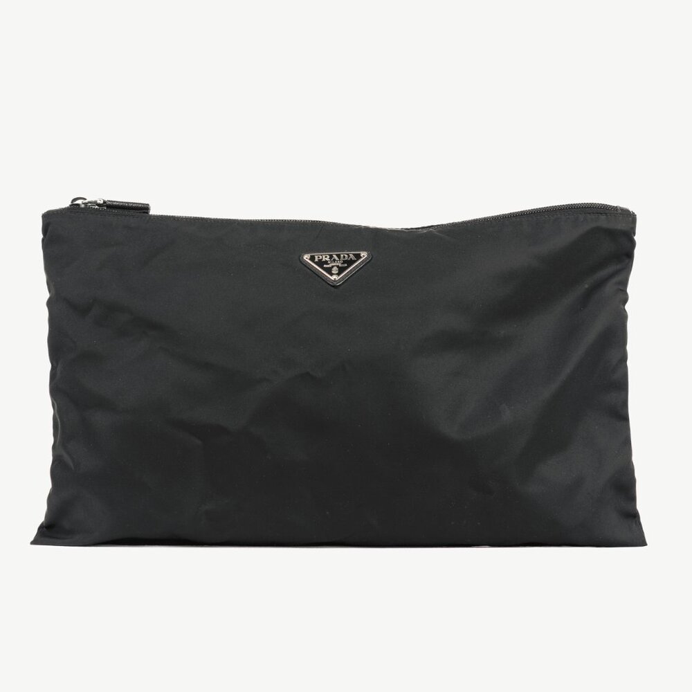 Prada Nero Tessuto Nylon Logo Clutch